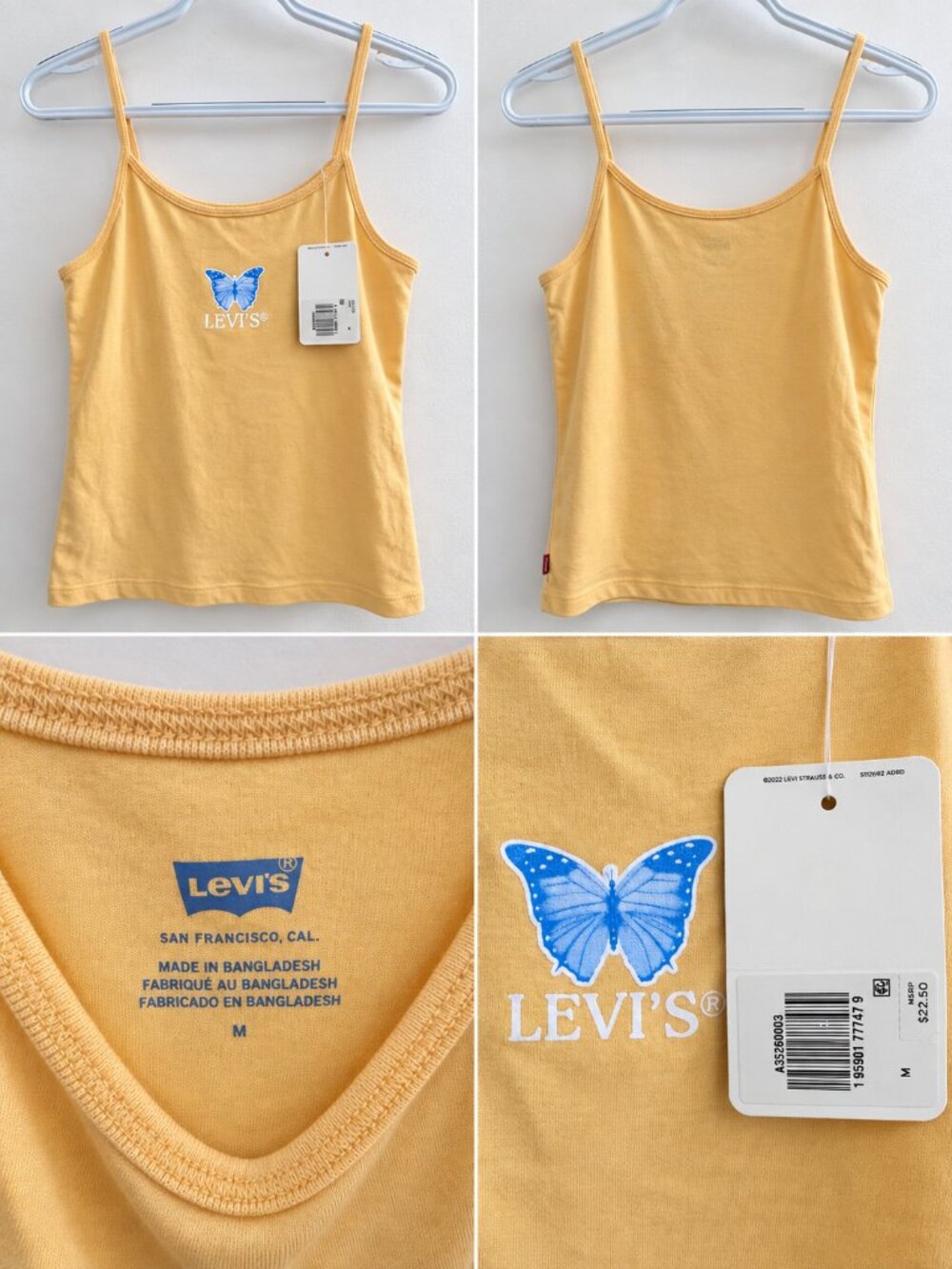 Levi’s NWT Butterfly Cami Tank Top Women’s M Yellow Y2K